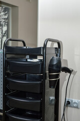 hairdresser trolley with tools prepared for work