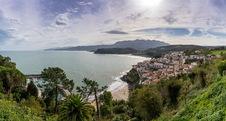 panorama view of Lastres village on the coast of Asturias in northern Spain