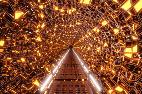 3D rendered Illustration interior of a psychedelic alien corridor