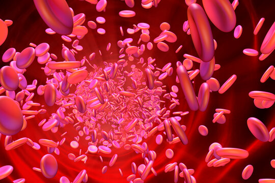 3D rendering illustration of hemoglobin cells floating in blood stream