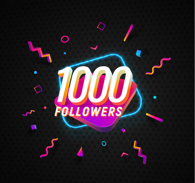 1000 followers celebration in social media vector web banner on dark transparent background. Ten thousand follows 3d Isolated design elements