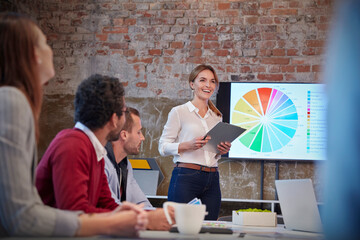 Businesswoman holding presentation at a meeting with colleagues in the office