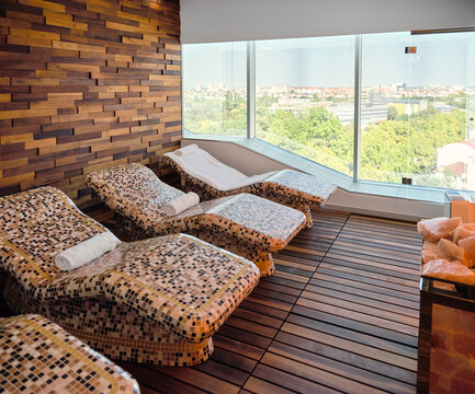 Interior of health spa with lounge chair