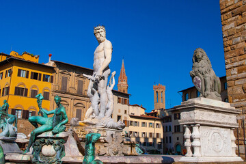 Fototapeta na wymiar Statue of Triton in Piazza della Signoria in Florence, Italy