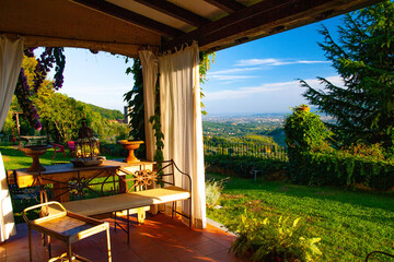 Beautiful veranda of an old country villa in Tuscany, Italy - obrazy, fototapety, plakaty