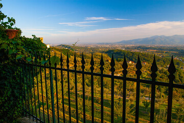 View from the mountains to the town of Lucca in Tuscany, Italy