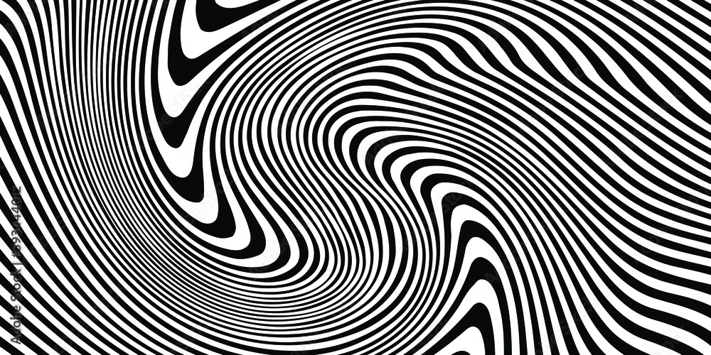 Poster abstract black and white striped grid background. geometric pattern with the effect of visual distor