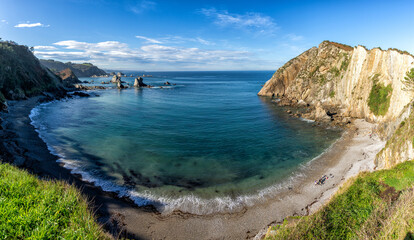 view of the Playa de Silencio beach in Asturias on the north coast of. Spain