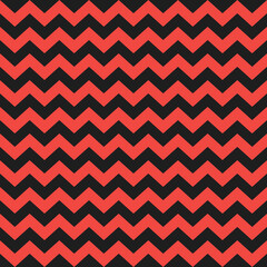 Zig zag Christmas and new year pattern. Regular chevron stripes of black and red color. Classic zigzag lines abstract geometry background. Seamless texture print. Vector illustration
