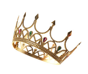 Beautiful golden crown on white background. Fantasy item