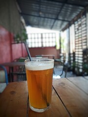 Ice lychee on the table against a blurred background.