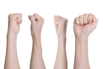 Set od male hand with fist gesture Isolated on white background with clipping path.