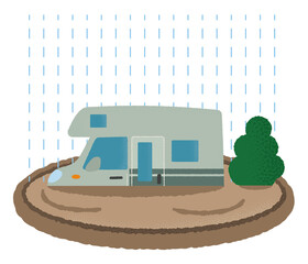 水害に遭うキャンピングカーのベクターイラスト