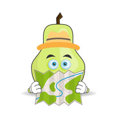 The Guava mascot character holds a map. vector illustration