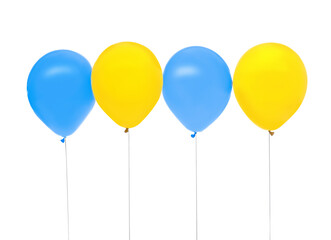 Four balloons in colors of Ukrainian flag on white background