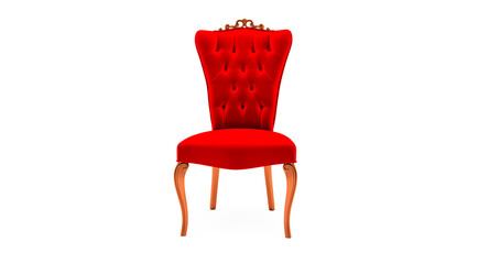 3D render of Red royal chair on a white background, Place for the king. Royal throne,