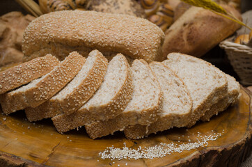 sliced bread on wooden table