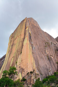 Low angle view of Karambony rocky mountain peak