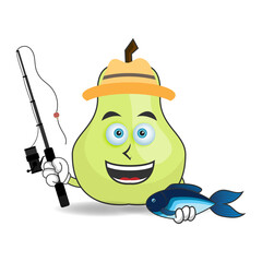 The Guava mascot character is fishing. vector illustration