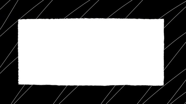 Black painted border with white scribbles, stop motion animation isolated on a white background