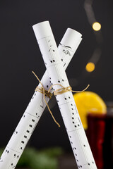 musical notes against the background of a burning christmas drink