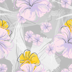 Pink Flowers Blooming Pattern. Pastel Watercolor.