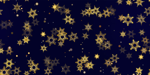 Gold snowflakes holiday seamless pattern.