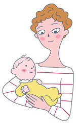 赤ん坊を抱く若い母親
