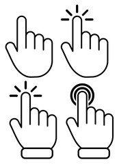 Hand clicking icon set. Finger click pointer.