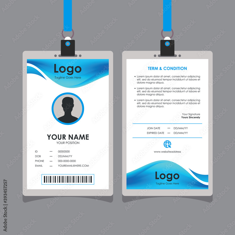 Poster abstract smooth clean blue curvy id card design with blurry mesh background element, professional id