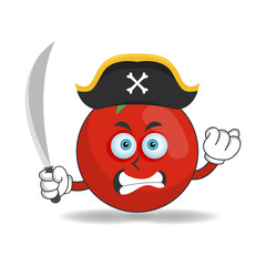 The Tomato mascot character becomes a pirate. vector illustration