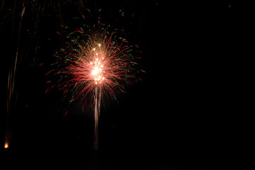 Abstract and colorful patterns of fireworks explosions at Christmas celebrations