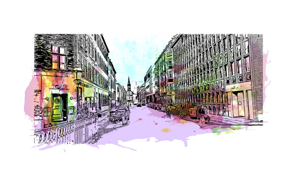watercolor street scene, buildings, colorful, urban clip art preview