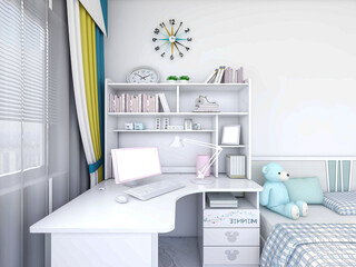  elegant and spacious bedroom design of modern apartment, overcoat cabinet beside the big bed, with dressing table and green plants