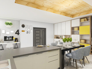 Spacious modern luxurious kitchen with bar design.