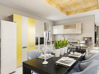 Spacious modern luxurious kitchen with bar design.