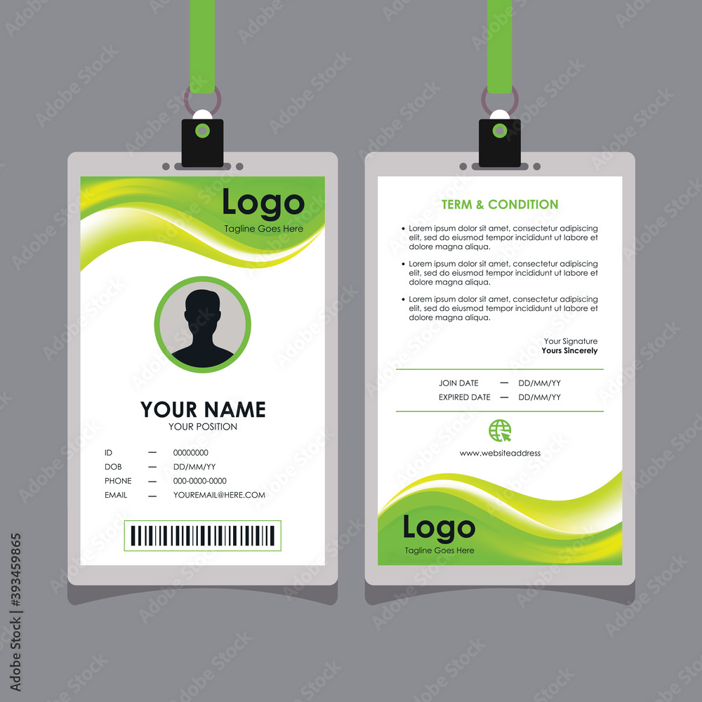 Poster abstract smooth green natural wavy id card design with blurry mesh background element, professional 