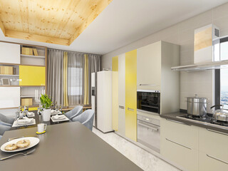 Spacious modern luxurious kitchen with bar design.