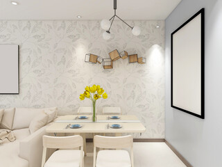 warm dining room area design, wooden table and chair