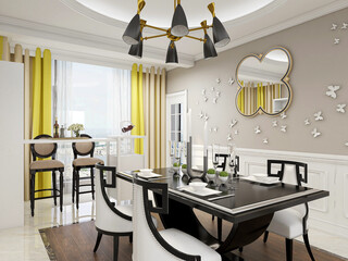 warm dining room area design, wooden table and chair