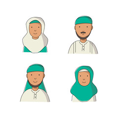 Couple avatar islam male and female design collection isolated on white background