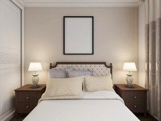  elegant and spacious bedroom design of modern apartment, overcoat cabinet beside the big bed, with dressing table and green plants