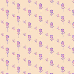 Fototapeta na wymiar Pink floral botanical pattern design on pastel background