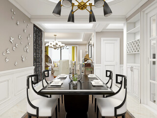 warm dining room area design, wooden table and chair
