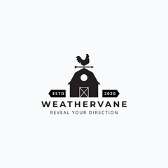 Illustration of rooster weathervane and barn vector good for farm company logo design - obrazy, fototapety, plakaty