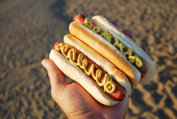 Hot dogs lunch at the beach
