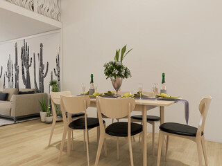 warm dining room area design, wooden table and chair