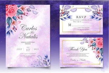 Elegant hand drawing wedding invitation floral design