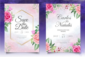 Elegant hand drawing wedding invitation floral design