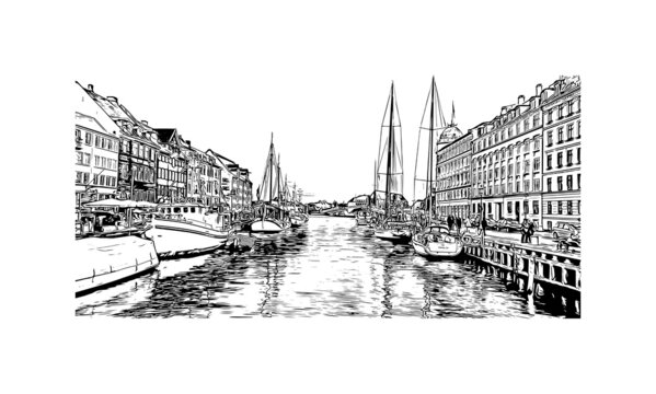 black and white copenhagen canal scene clip art preview